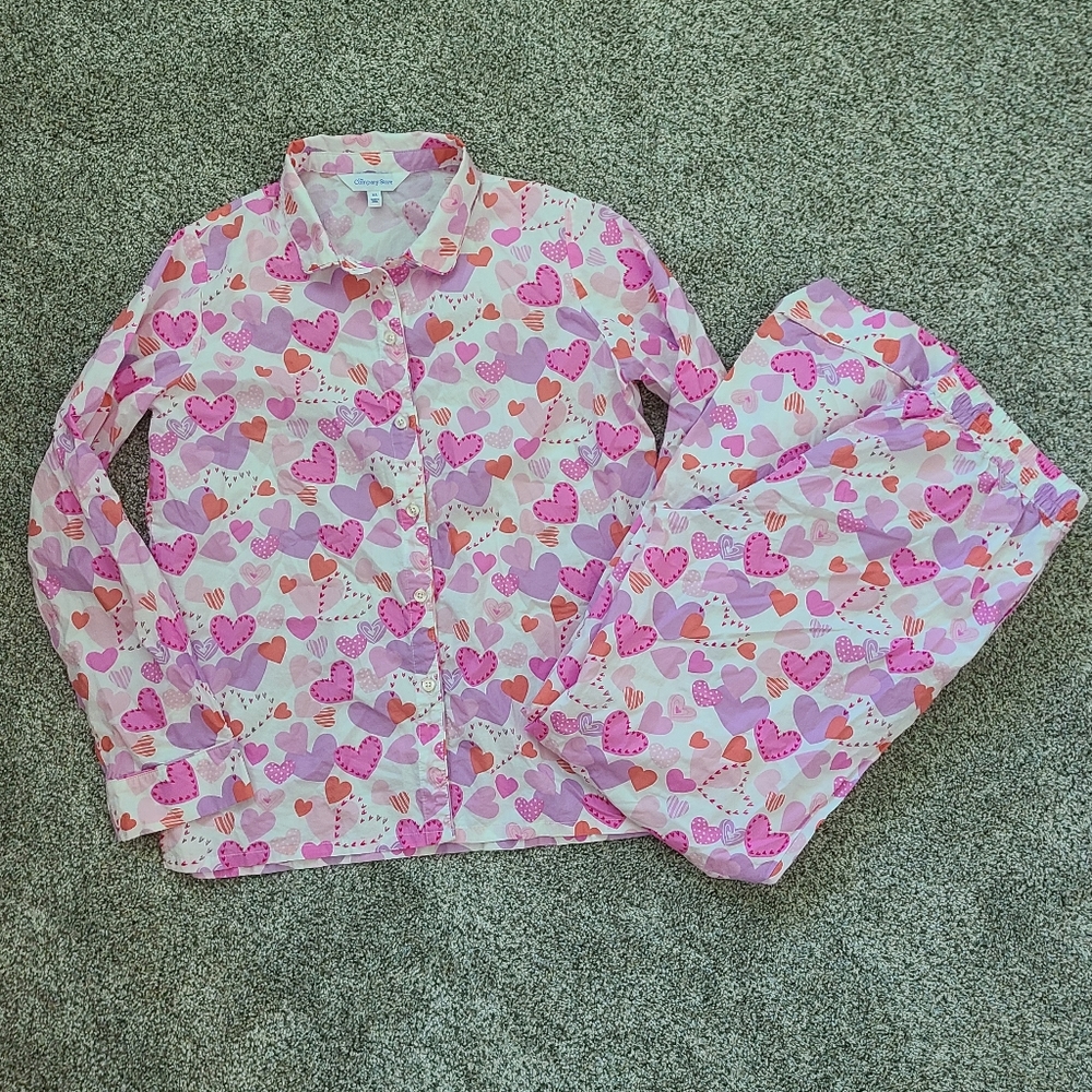 The Company Store Pink, Red, And Purple Heart Cotton Poplin PJ Set Size XS